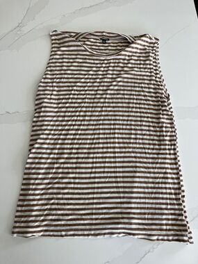 Monrow Brown & White Striped Sleeveless Tank